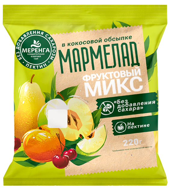 №1 Меренга Мармелад без сахара в кокосовой обсыпке Фруктовый микс, 220г   в Кинешме