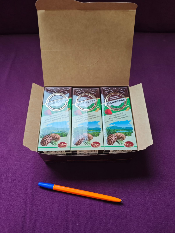   Риф и Ко Шоколадная плитка «Манжерок»(кедровые орехи, клубника, кунжут)  (блок 18шт по 55г)    в Кинешме